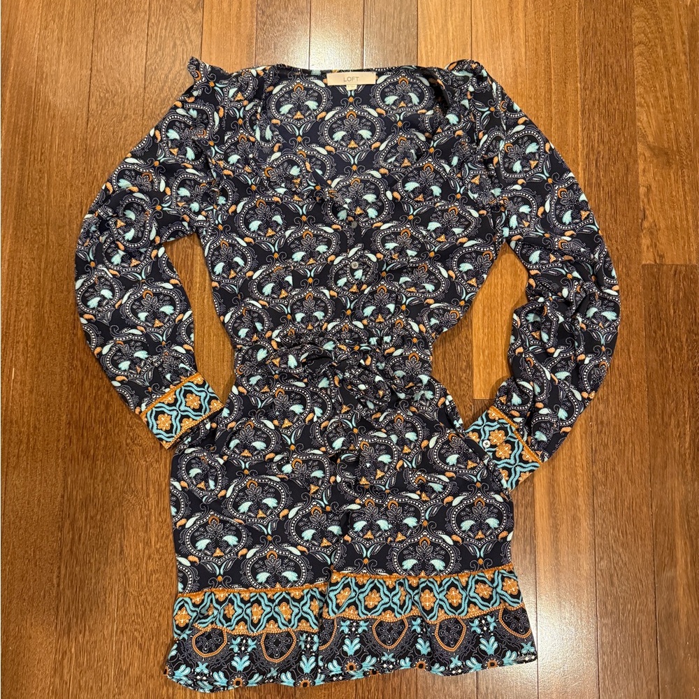 Patterned Long Sleeve Dress